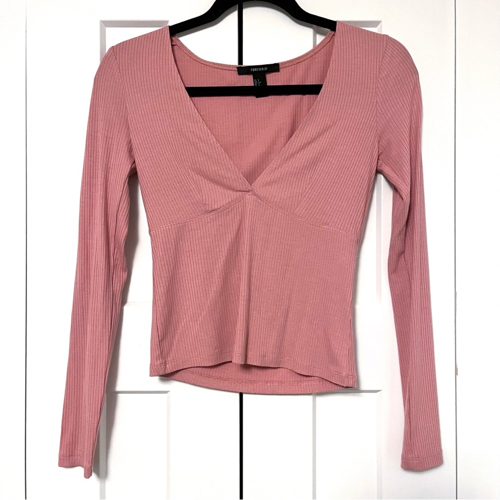 Forever 21 Pink Ribbed Wrap Top